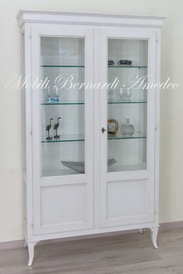 Classic style solid wood display cabinet with glass doors in white finish
